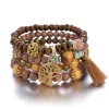 Bohemian-style multi-layer wooden bead beaded bracelet, elastic bracelet manufacturer direct supply of jewelry, European and American accessories wholesale Item Picture